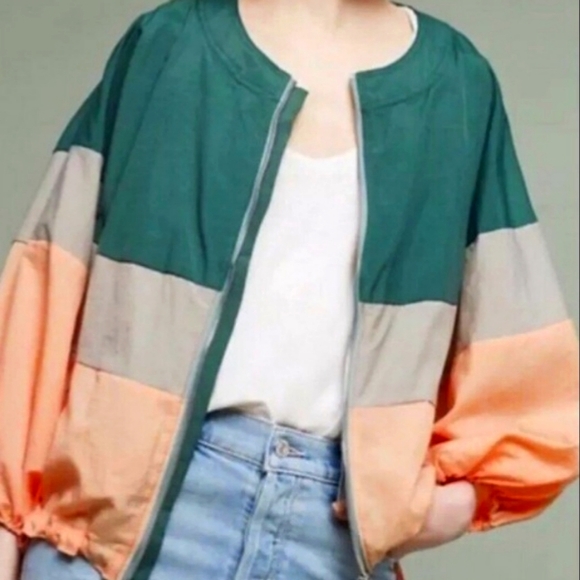 Anthropologie Elevenses Colorblock Full Zip Windbreaker Jacket SZ XS/S - Picture 1 of 3